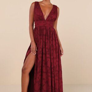 Lulus Sweet Sophistication Burgundy Burnout Floral Maxi Dress Red - Size XL